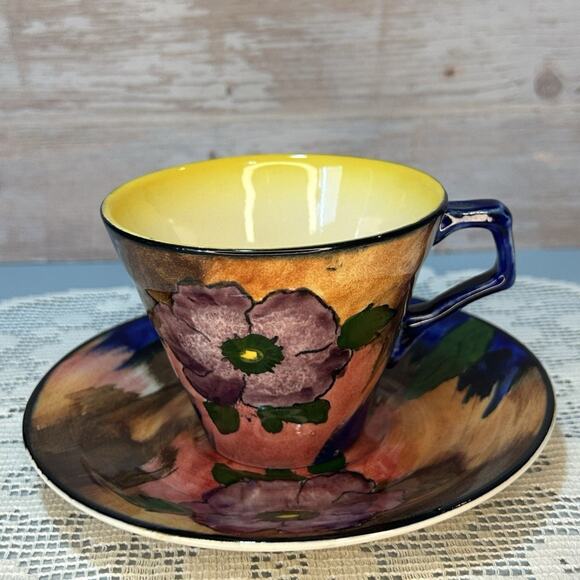 H&K Tunstall Hand-Painted Floral Ceramic Cup and Saucer Set Of 3 - Picture 2 of 7